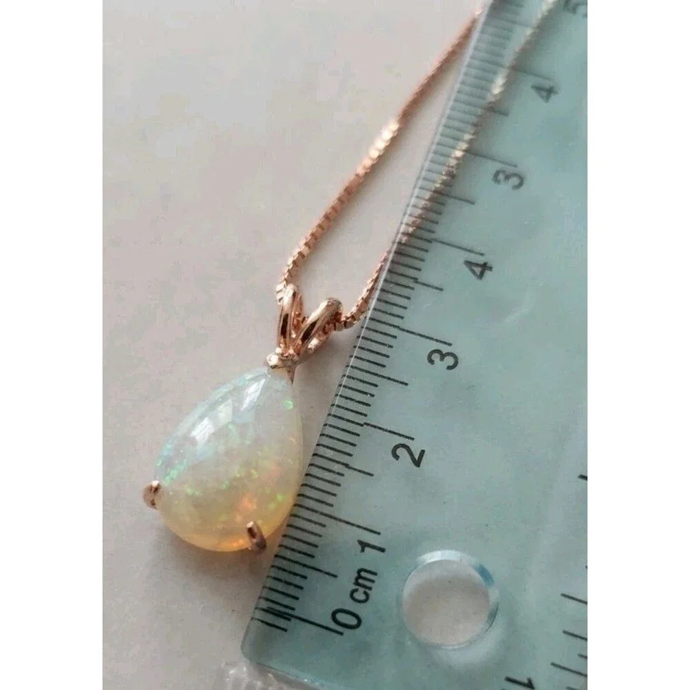 New Rose Gold-Tone Pear Shaped Opal Pendant Necklace 1.2cm Fire Opal